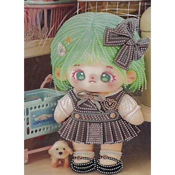 Diamantové malování Diamantový obrázek na plátně 23 x 30 cm - Hadrová zamračená panenka, zelené vlasy