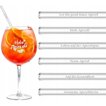 Skleněná Brčka na Aperol 6 Ks 20 cm Gravírovaná Vtipné Citáty Dárek