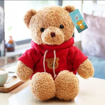 plyšák Plyšový medvídek 30 cm s měkkou kožešinou a červenou mikinou plyšový mazlíček přítulníček