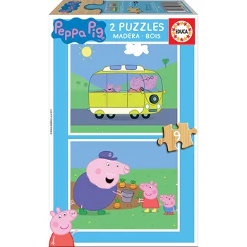 Puzzle EDUCA Dřevěné puzzle Prasátko Peppa 2x9 dílků