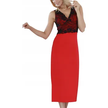 Dámská noční košile Noční košilka Panay XXL 2XL červená dlouhá halenka krajka pyžamo pyžamko viskóza