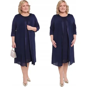 Dámské šaty Tmavě modré lesklé šaty s plisováním velikost 54