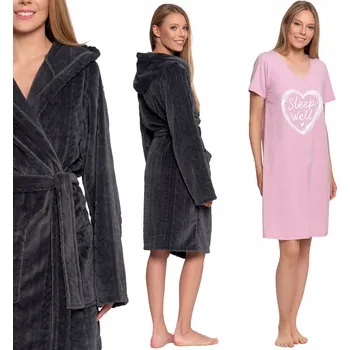 Dámské noční prádlo Dámský župan s kapucí a kapsami a Noční košile Dárek MORAJ XXL