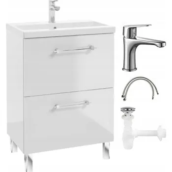 Koupelnový nábytek Koupelnová skříňka s umyvadlem, baterií a sifonem 50x80 cm, Stojící, Bílý lesk