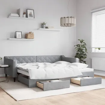 Pohovka VidaXL Rozkládací pohovka s šuplíky, světle šedá, 90x200 cm, látka