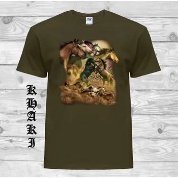 levne-bavlnene-tricko-potisk-divoky-kun Barva: Khaki, velikost: L