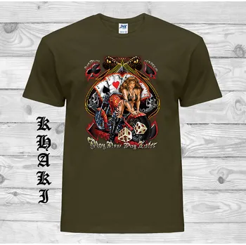 Pánské oblečení levne-bavlnene-chopper-tricko-potisk-hazard-casino-motorka Barva: Khaki, velikost: L