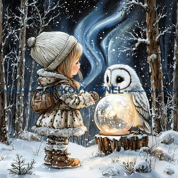 Látkový panel - Holčička se sovičkou - DZ-145 Velikost: 30x30cm, Materiál: Kočárkovina