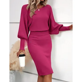 Dámské šaty Dámské luxusní pletené šaty Barva: Růžová, Velikostní tabulka: L