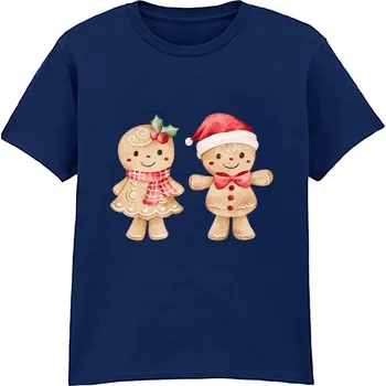 Chlapecké tričko Dětské Vánoční Tričko Perníkový Panáček a Paní Perníčková Tmavě Modré 12/14 Let