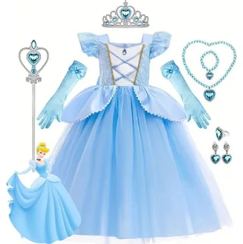 Dívčí šaty Dětské dívčí šaty Popelka světle modré a doplňky 100 - 140 100 cm