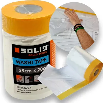 Zakrývací fólie na malování OCHRANA PROTI STŘÍKÁNÍ Fólie malířská s páskou WASHI SAMURAJ UV 55cm x 20m SOLID 5734