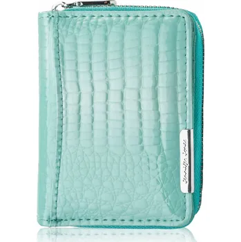 Dámská kožená mini peněženka mátová, přírodní lakovaná kůže se vzorem croco