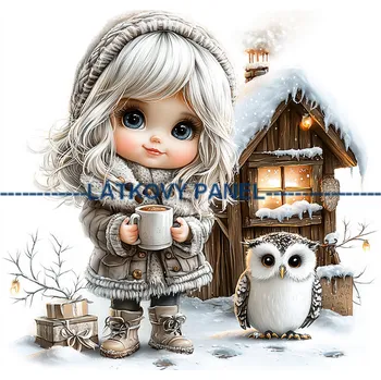 Látkový panel - Holčička se sovičkou - DZ-153 Velikost: 25x25cm, Materiál: Kočárkovina