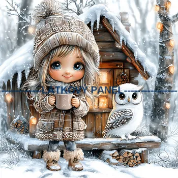 Látkový panel - Holčička se sovičkou - DZ-150 Velikost: 15x15cm, Materiál: Kočárkovina