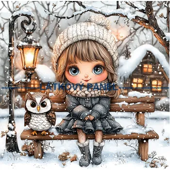 Látkový panel - Holčička se sovičkou - DZ-171 Velikost: 15x15cm, Materiál: Kočárkovina