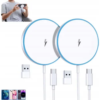 2x BEZDRÁTOVÁ INDUKČNÍ NABÍJEČKA pro MAGSAFE USB-C TYPE-C bílá