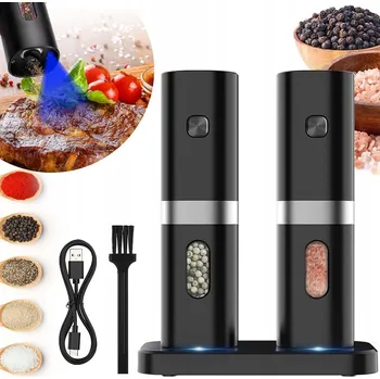 Obraz ELEKTRYCZNY MŁYNEK DO SOLI A PEPŘ, KOŘENÍ, NASTAVITELNÝ PODSTAVEC, SADA X2