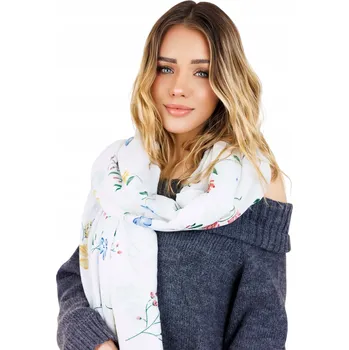 Šála Dámský šátek bílý s květinami lehký a vzdušný velký elegantní 90x180 cm