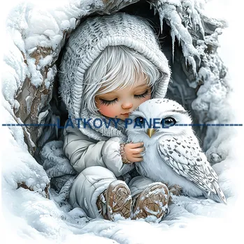 Látkový panel - Holčička se sovičkou - DZ-158 Velikost: 20x20cm, Materiál: Úplet