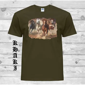 levne-bavlnene-tricko-potisk-ctyri-kone Barva: Khaki, velikost: S