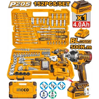 Akumulátorový rázový utahovák 1/2" 500 Nm 20 V + sada nářadí 152 ks HKTHP31