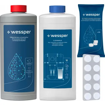 Wessper: odvápňovač pro kávovar, tekutý čistič mléčných systémů, čisticí tablety