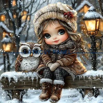 Látkový panel - Holčička se sovičkou - DZ-169 Velikost: 30x30cm, Materiál: Kočárkovina