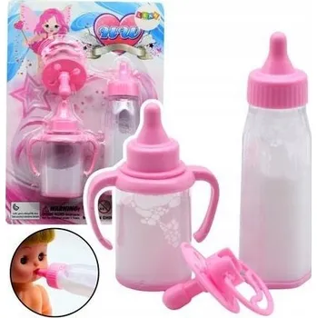 Doplněk pro panenku SADA LAHVIČEK S MIZÍCÍM MLÉKEM + DUDLÍK PRO PANENKY