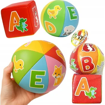 Hračka pro nejmenší SENZORICKÁ SADA MĚKKÝ MÍČEK A KOSTKA BAREVNÁ ZVÍŘÁTKA