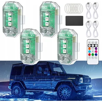 Lampička Bezdrátová LED Stroboskopická Lampa Silné Bílé + Barevné Světlo 4 ks Dálkové Ovládání