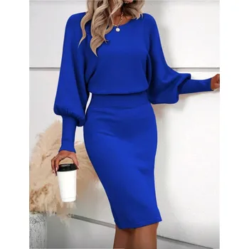 Dámské šaty Dámské luxusní pletené šaty Barva: Modrá, Velikostní tabulka: S