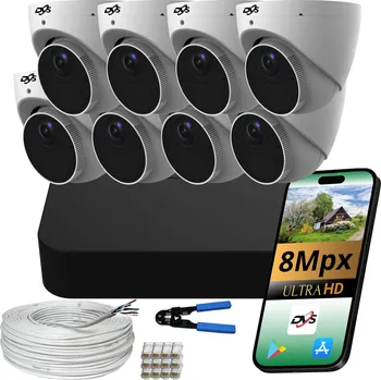 Bezpečnostní kamera Sada IP kamer DVS venkovní 8 kamer PoE 4K 8Mpx IP67 s mobilní aplikací