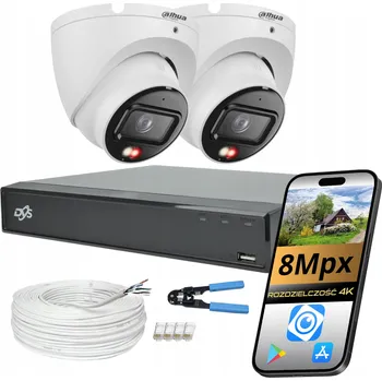 Bezpečnostní kamera MONITOROVACÍ SET 2 KOPULOVÉ KAMERY DAHUA IP POE ULTRA HD 8Mpx S FUNKCEMI AI