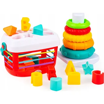 Hračka pro nejmenší Senzorická sada hraček TuliFun - třídič s kostkami a pyramida, 10 m+