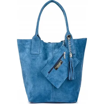 Vera Pelle shopper kabelka z pravé semišové kůže, modrá