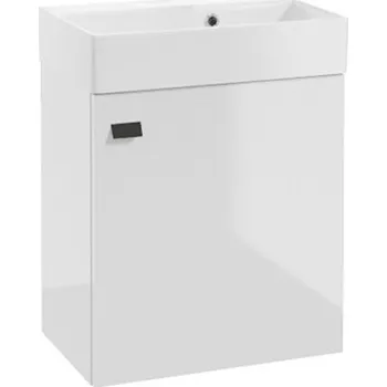 Koupelnový nábytek Závěsná koupelnová skříňka s umyvadlem 60x50 cm, bílý lesk, černé úchytky