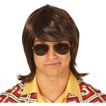 Karnevalová paruka Guirca paruka polodlouhé vlasy středně hnědá s ofinou