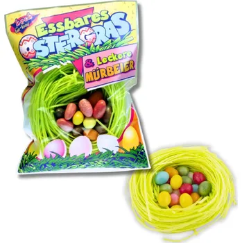 Bonbon Dlouhá tráva z jedlého papíru 25g + sladká vejce 50g - pastelová barva