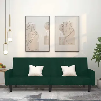 Pohovka zahrada-XL 2místná rozkládací pohovka tmavě zelená samet 375776