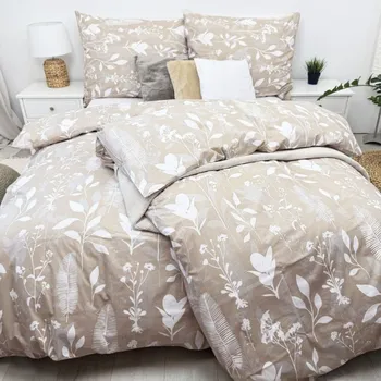 Povlečení Francouzské bavlněné povlečení Louka béžová Zapínání: zip, Velikost polštáře: 2x70x90, Velikost přikrývky: 240x200 Šev uprostřed