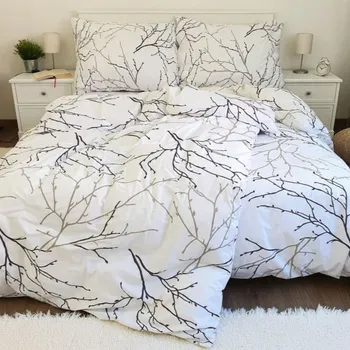 Povlečení Francouzské bavlněné povlečení Větvičky bílé Zapínání: zip, Velikost polštáře: 2x70x90, Velikost přikrývky: 240x200 Šev uprostřed