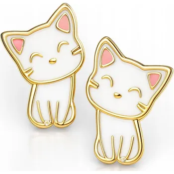 Náušnice STŘÍBRNÉ NÁUŠNICE PRO DÍVKY DĚTI KOČIČKY ŠROUBOVACÍ STŘÍBRO POZLÁCENÉ