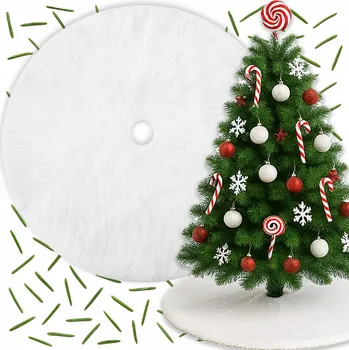 Vánoční dekorace PODLOŽKA POD VÁNOČNÍ STROMEK KOBEREC KOŽÍŠEK BÍLÁ KOBEREC VELKÝ NA DÁRKY KULATÝ 120 cm