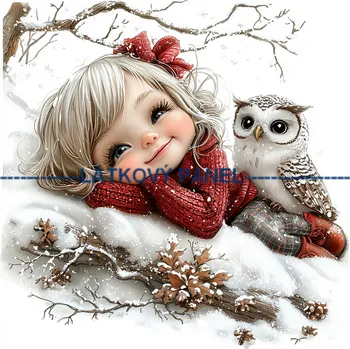 Látkový panel - Holčička se sovičkou - DZ-163 Velikost: 15x15cm, Materiál: Kočárkovina
