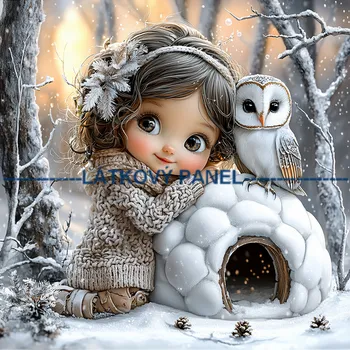 Látkový panel - Holčička se sovičkou - DZ-164 Velikost: 25x25cm, Materiál: Úplet