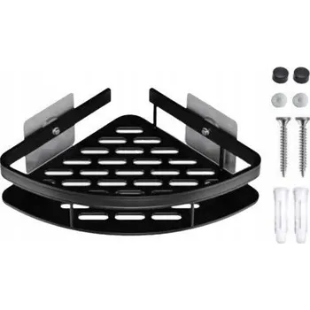 Rohová koupelnová polička do sprchy závěsná samolepicí černá na lepidlo