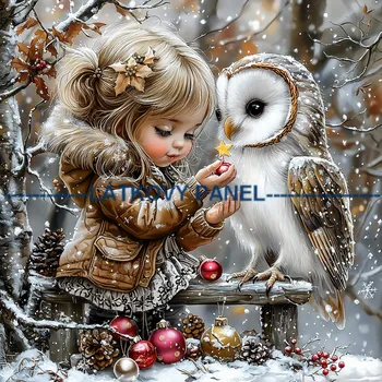 Látkový panel - Holčička se sovičkou - DZ-177 Velikost: 40x40cm, Materiál: Bavlna