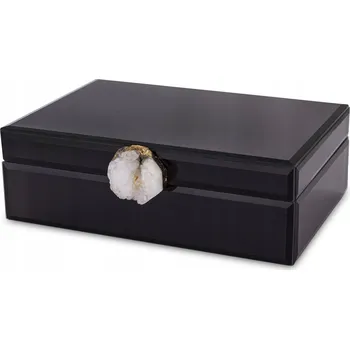 Šperkovnice SKLENĚNÁ ŠPERKOVNICE ČERNÁ NA ŠPERKY KAZETA GLAMOUR ZLATÝ BÍLÝ ACHÁT