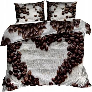 Povlečení 3D Bavlna saténové Povlečení 160x200 CM KÁVA SRDCE KÁVOVÉ